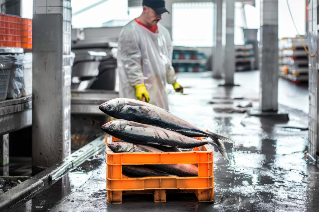man in warehouse handling wholesale fish